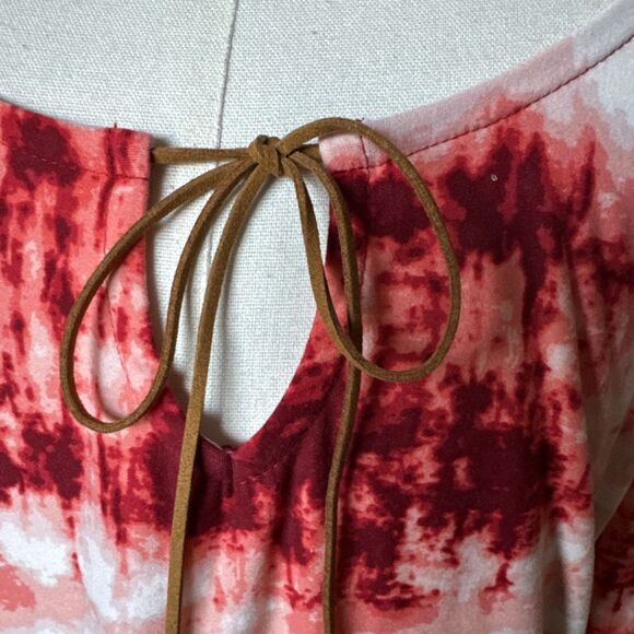 Bobbie Brooks Women’s Small Boho Tie Dye Shirt Bell Sleeve Faux Suede Tie Red - Picture 4 of 13
